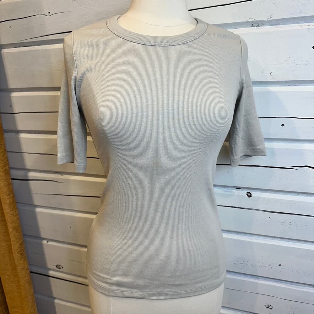 AYR The Exec Ribbed Pima Cotton Tee Women’s M Beige / TaupeNWOT